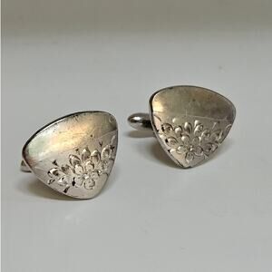 Vintage MCM La Mode Sterling Silver Cufflinks | Engraved Floral Mid Century